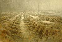 泥にまみれたようなセピア色の画面。恐竜の背骨のような深く荒々しい轍が、重い空気に霞んだ水平線へと続いている。